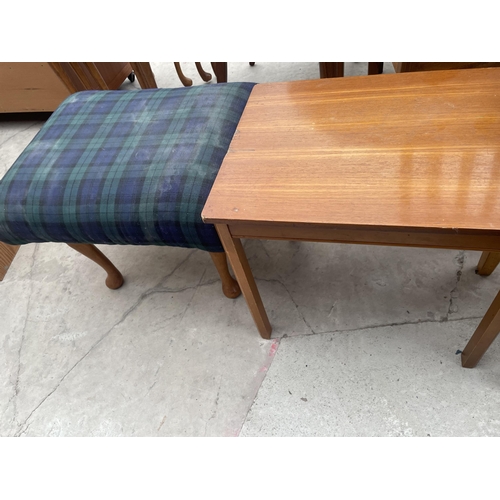 2931 - A 1950'S KITCHEN STOOL, CABRIOLE LEG STOOL AND SMALL TABLE