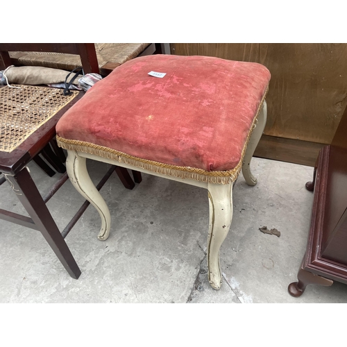 2942 - A CREAM AND GILT PAINTED STOOL AND FOUR EDWARDIAN BEDROOM CHAIRS