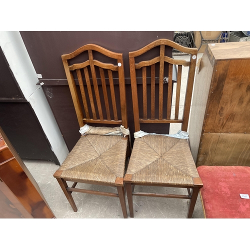 2942 - A CREAM AND GILT PAINTED STOOL AND FOUR EDWARDIAN BEDROOM CHAIRS