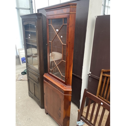 2943 - A YEW WOOD ASTRAGAL GLASED CORNER CUPBOARD