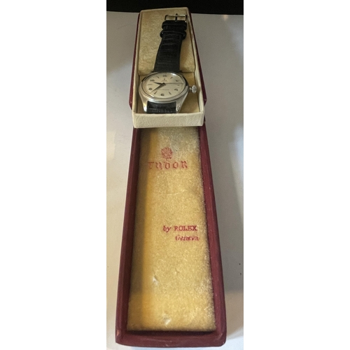 345 - A GENTS TUDOR ROLEX OYSTER WRIST WATCH IN ORIGINAL BOX SEEN WORKING BUT NO WARRANTY