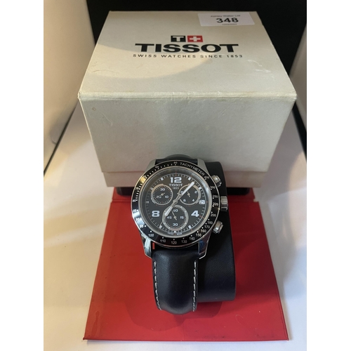 348 - A GENTS TISSOT CHRONOGRAPH WRIST WATCH IN ORIGINAL PRESENTATION BOX SEEN WORKING BUT NO WARRANTY