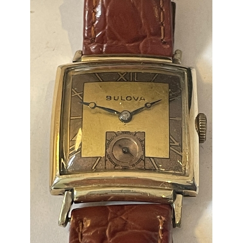 357 - AN ART DECO 10 CARAT GOLD FILLED BULOVA WRIST WATCH