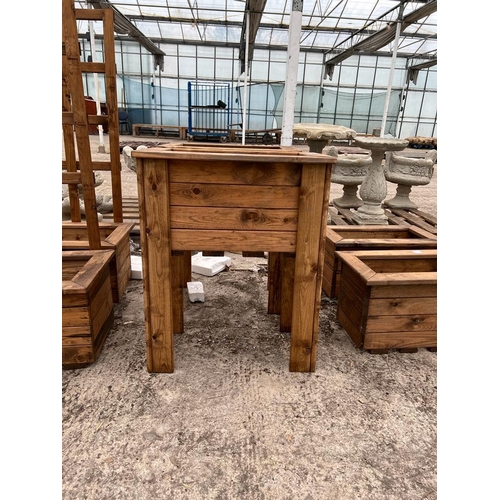 156 - TWO RAISED WOODEN PLANTERS 72CM HIGH 57CM WIDE NO VAT