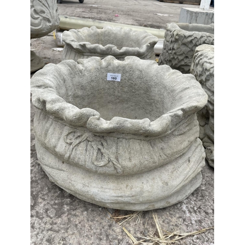 160 - A PAIR OF  SACK SHAPED PLANTERS NO VAT