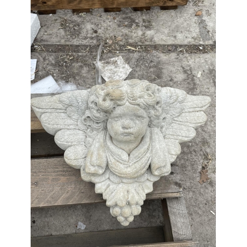 162 - A GABE SLEEPING CHERUB & A CHERUB WALL MOUNTED PLAQUE NO VAT