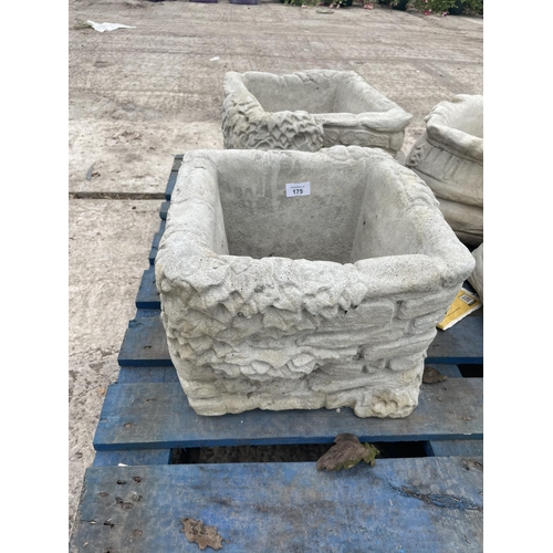 175 - A PAIR OF SQUARE BRICK PLANTERS FESTOONED WITH IVY NO VAT