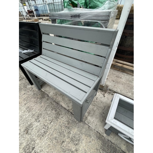 211 - A GREY PAINTED TWO SEATER BENCH NO VAT