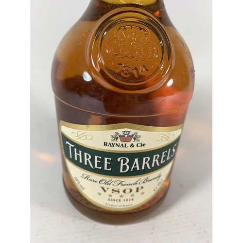 334 - 1 X 70CL BOTTLE - RAYNAL & CIE THREE BARRELS VSOP RARE OLD FRENCH BRANDY