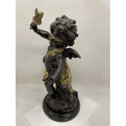 15 - AN ANTIQUE FRENCH BRONZE MODEL OF TWO CHERUBS, SIGNED, HEIGHT 43CM