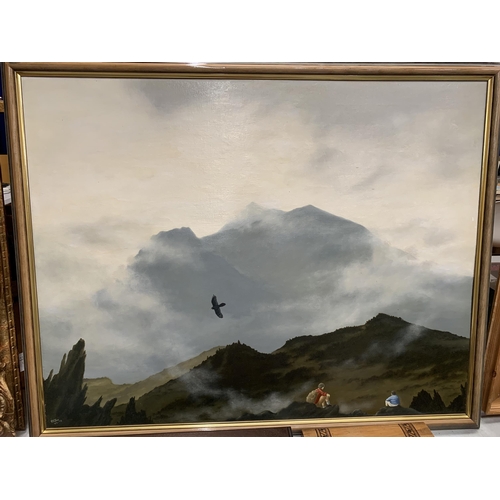 54 - A LARGE FRAMED OIL ON CANVAS 'THE RAVENDALE OF GLWYDR FAWR, SIGNED JOSEPH IORWERTH, 1972/1973