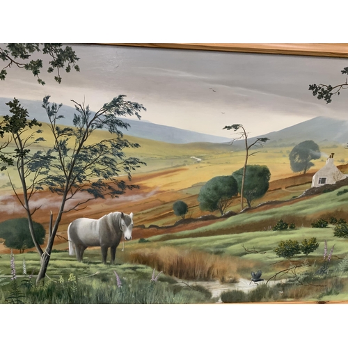 55 - A JOESPH IORWERTH CHESTERS RCA 'UNRESTRICTED GRAZING' PAINTING OF HORSES IN A FIELD, 1983