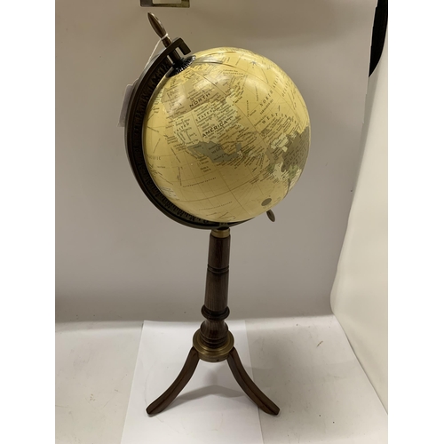 61 - A WORLD GLOBE ON WOODEN BASE