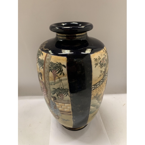 64 - A VINTAGE JAPANESE HAND PAINTED SATSUMA VASE, HEIGHT 38CM