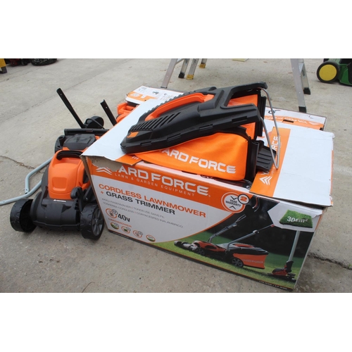 39 - AN AS NEW AND BOXED ELECTRIC CORDLESS WORKFORCE SET TO INCLUDE LAWNMOWER. STRIMMER, LONG REACH HEDGE... 