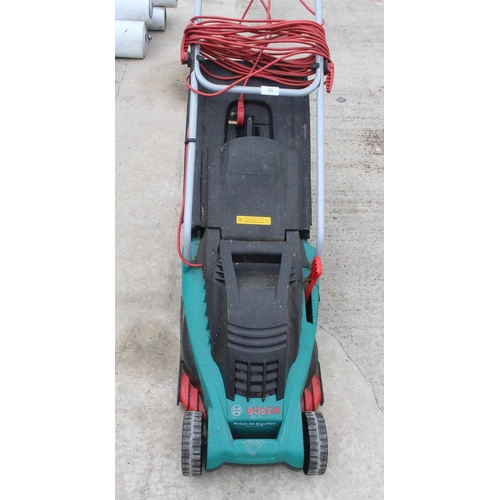 55 - AN ELECTRIC BOSCH ROTARY 34 LAWNMOWER WITH GRASS BOX BELIEVED IN WORKING ORDER BUT NO WARRANTY GIVEN... 