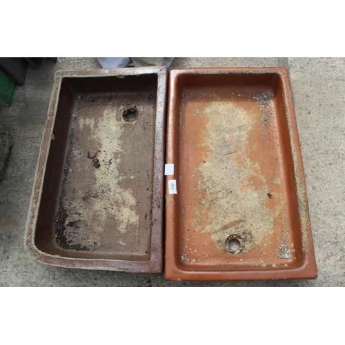 742 - 2 BROWN STONE TROUGHS  NO  VAT