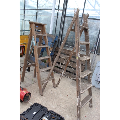 758 - 2 WOODEN STEP LADDERS  NO  VAT