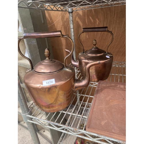 1570 - TWO VINTAGE COPPER KETTLES