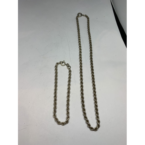 690 - A SILVER ROPE CHAIN NECKLACE AND BRACELET