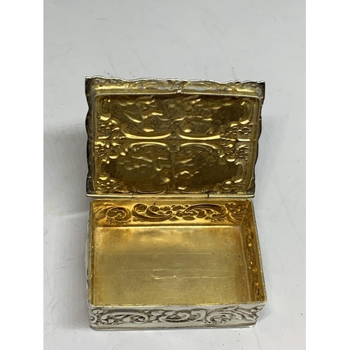 694 - A DECORTATIVE HALLMARKED BIRMINGHAM SILVER SNUFF BOX