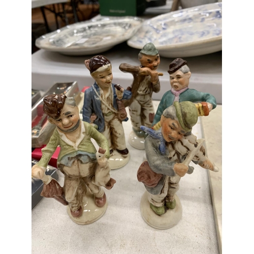 176 - A QUANTITY OF CONTINENTAL POTTERY FIGURES - 5 IN TOTAL HEIGHT 13CM