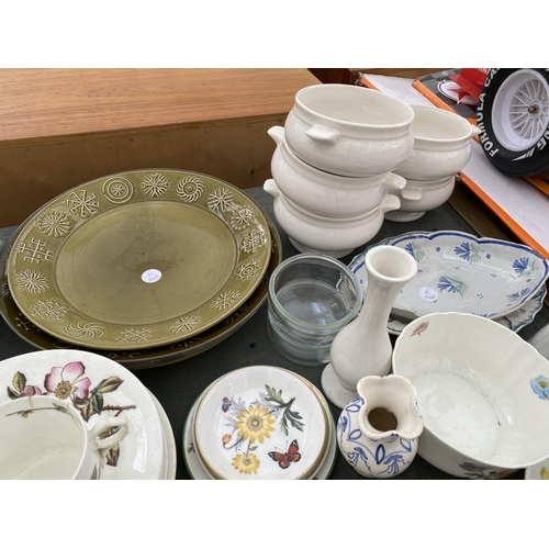 1879 - A LARGE ASSORTMENT OF CERAMICS TO INCLUDE PLATES AND AN EGG CROCK ETC