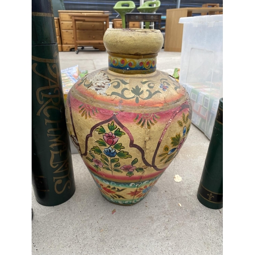 1984 - FOUR TUBULAR PATCHWORK HOLDERS AND A VASE