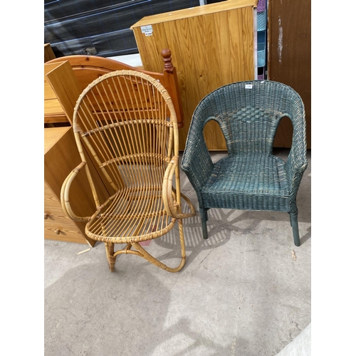 2948 - A WICKER AND BAMBOO CONSERVATORY CHAIR AND WICKER CONSERVATORY CHAIR