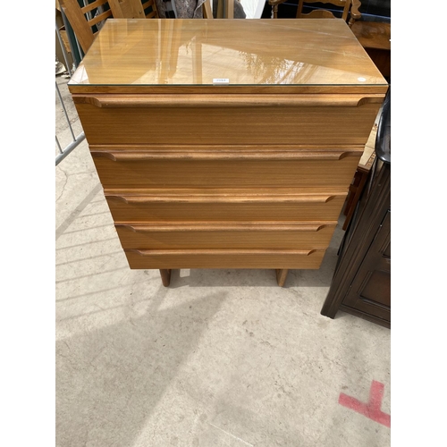 2953 - A RETRO TEAK CHEST OF FIVE DRAWERS, 30