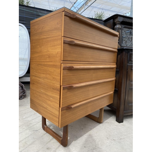 2953 - A RETRO TEAK CHEST OF FIVE DRAWERS, 30