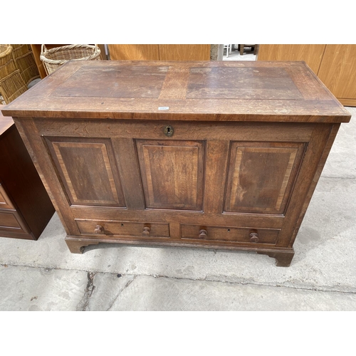 2962 - A GEORGIAN OAK AND CROSSBANDED BLANKET CHEST WITH TWO DRAWERS TO THE BASE, ON BRACKET FEET, 49