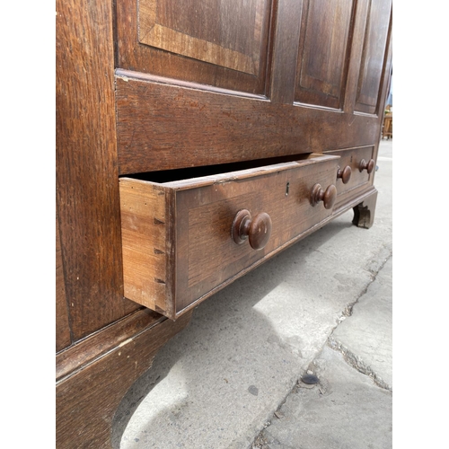 2962 - A GEORGIAN OAK AND CROSSBANDED BLANKET CHEST WITH TWO DRAWERS TO THE BASE, ON BRACKET FEET, 49