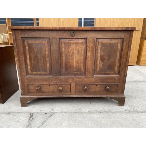 2962 - A GEORGIAN OAK AND CROSSBANDED BLANKET CHEST WITH TWO DRAWERS TO THE BASE, ON BRACKET FEET, 49