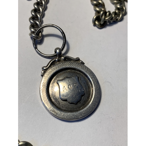 526 - A POCKET WATCH ON A CHAIN WITH A HALLMARKED BIRMINGHAM SILVER FOB