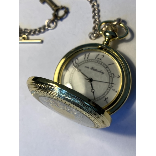 578 - A SILVER HALF ALBERT CHAIN AND POCKET WATCH