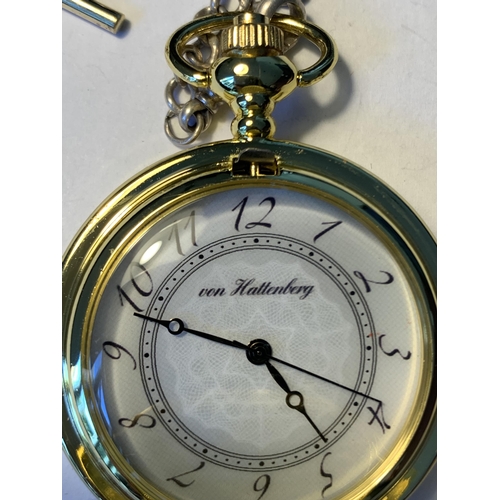 578 - A SILVER HALF ALBERT CHAIN AND POCKET WATCH