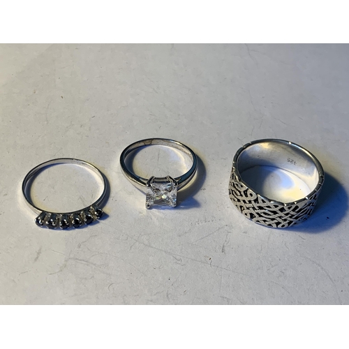 606 - FIVE VARIOUS SILVER RINGS