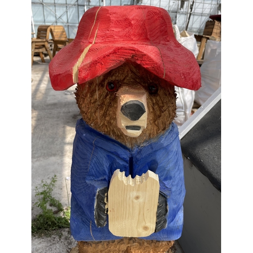 173 - A PADDINGTON BEAR WOOD CARVING APPROXIMATELY 100CM TALL NO VAT