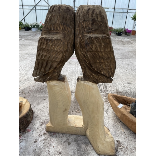 177 - A PAIR OF OWLS WOOD CARVING APPROXIMATELY 75CM TALL