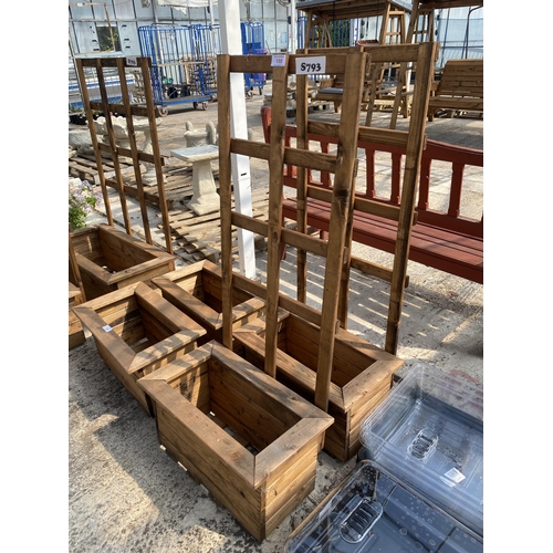 198 - TWO WOODEN PLANTERS WITH TRELLIS NO VAT