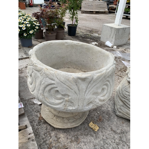 239 - A PAIR OF FLEUR-DE LYS URNS DEPICTING THE STYLIZED 3 PETAL DESIGN NO VAT