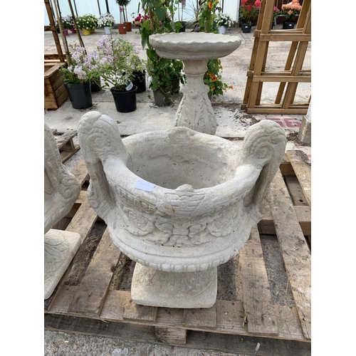 242 - A PAIR OF CONCRETE TWIN HANDLES DECORATIVE URN PLANTERS NO VAT