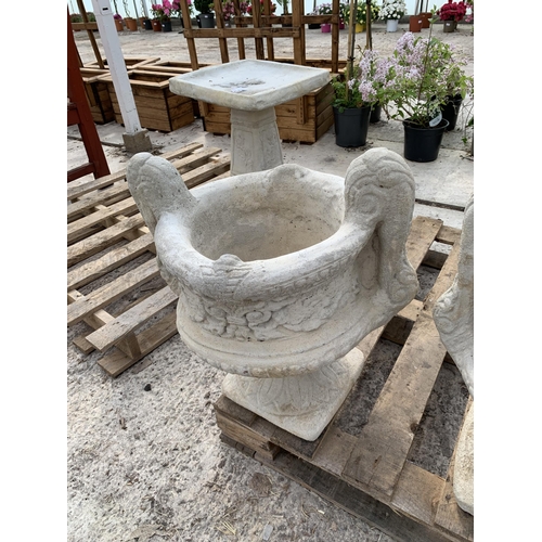 242 - A PAIR OF CONCRETE TWIN HANDLES DECORATIVE URN PLANTERS NO VAT