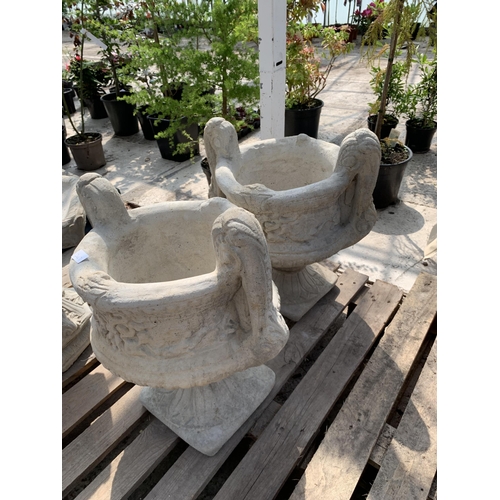 247 - A PAIR OF TWIN HANDLED URNS NO VAT