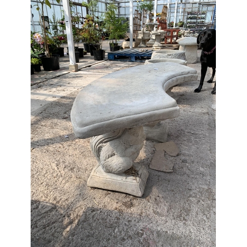 252 - A CURVED  GARDEN BENCH ON SQUIRREL PLINTHS NO VAT