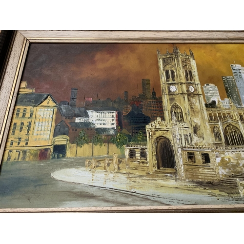 33 - * GAZIER (20TH CENTURY) 'MANCHESTER CATHEDRAL', OIL ON CANVAS, 40 X 91CM, SIGNED, TITLE & DATE 78 VE... 