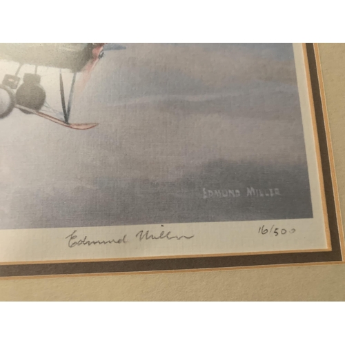 39 - * EDMUND MILLER (BRITISH, 1929) AVRO 540 BIPLANES IN FLIGHT, LIMITED EDITION 16/50, SIGNED BY THE AR... 