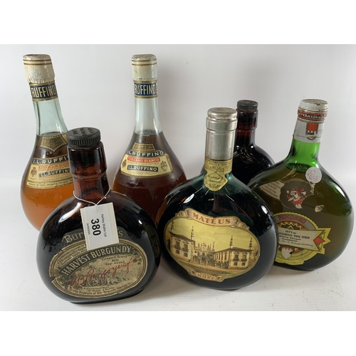 380 - 6 X MIXED BOTTLES - 2 X RUFFINO 1957 & 1966, MATEUS ETC