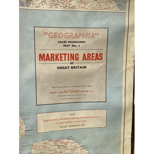 1631 - A VINTAGE 'GEOGRAPHIA' MARKETING AREAS OF GREAT BRITAIN MAP